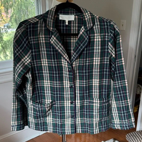 THE GREAT. Cotton plaid button down sleepwear top - Picture 1 of 8